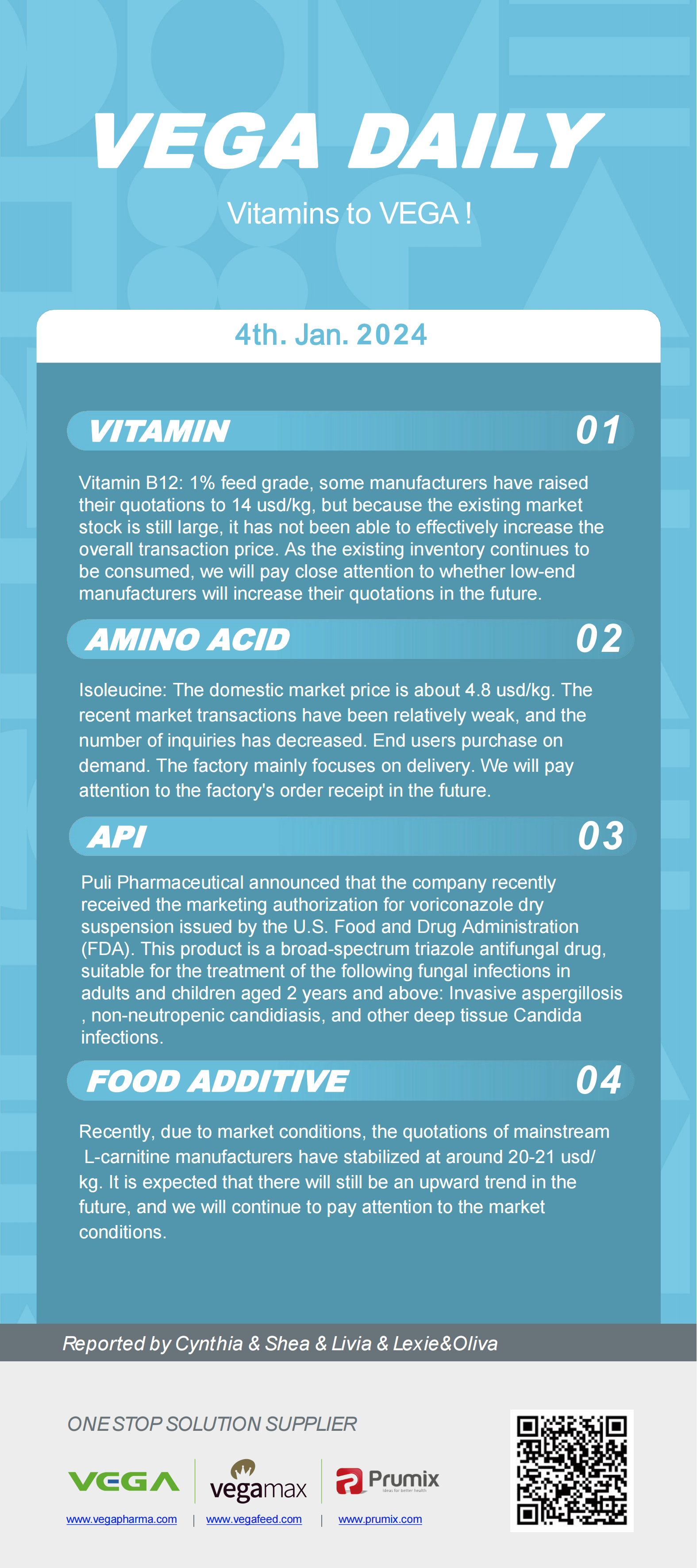 Vega Daily Dated on Jan 4th 2024 Vitamin Amino Acid APl Food Additives.png